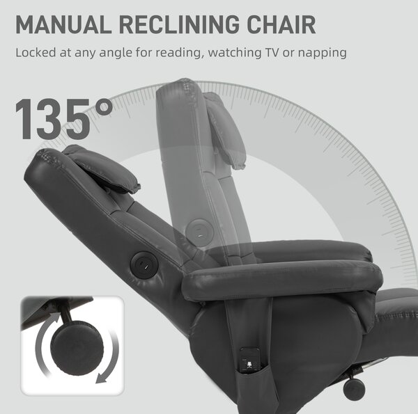 HOMCOM Faux Leather Massage Recliner Chair, with Storage Ottoman - Black Aosom UK