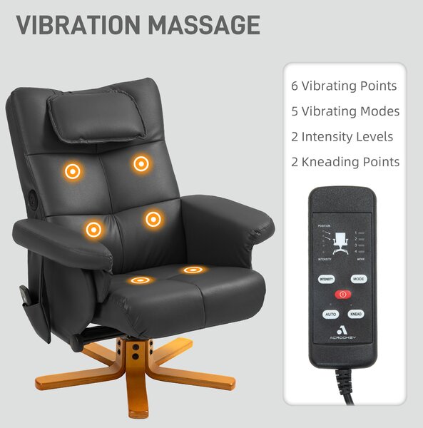 HOMCOM Faux Leather Massage Recliner Chair, with Storage Ottoman - Black Aosom UK