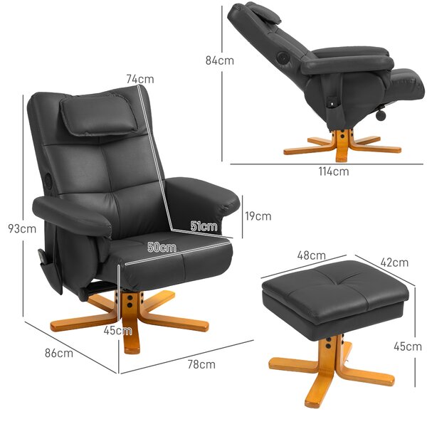 HOMCOM Faux Leather Massage Recliner Chair, with Storage Ottoman - Black Aosom UK