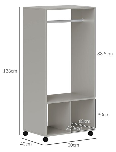 HOMCOM Open Wardrobe for Bedroom, Small Wardrobe on Wheels with Clothes Rail, Storage Shelves, Mobile Garment Rack for Clothes Storage Aosom UK