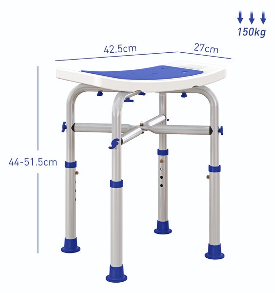 HOMCOM 44-51.5cm Aluminium Frame Shower/Bath Stool - White Aosom UK