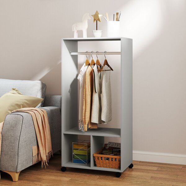 HOMCOM Open Wardrobe for Bedroom, Small Wardrobe on Wheels with Clothes Rail, Storage Shelves, Mobile Garment Rack for Clothes Storage Aosom UK