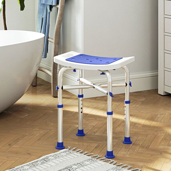 HOMCOM 44-51.5cm Aluminium Frame Shower/Bath Stool - White Aosom UK