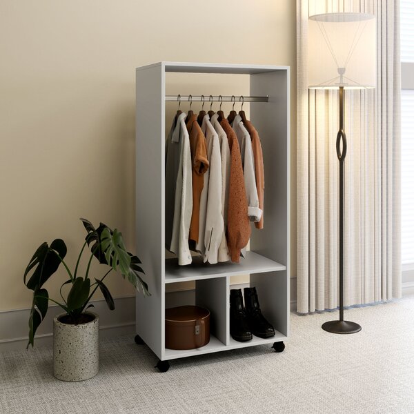 HOMCOM Open Wardrobe for Bedroom, Small Wardrobe on Wheels with Clothes Rail, Storage Shelves, Mobile Garment Rack for Clothes Storage Aosom UK