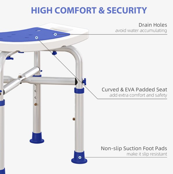HOMCOM 44-51.5cm Aluminium Frame Shower/Bath Stool - White Aosom UK