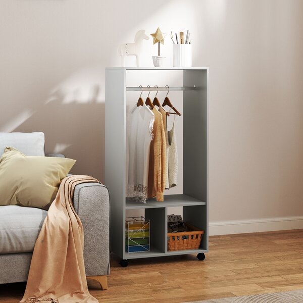 HOMCOM Open Wardrobe for Bedroom, Small Wardrobe on Wheels with Clothes Rail, Storage Shelves, Mobile Garment Rack for Clothes Storage Aosom UK