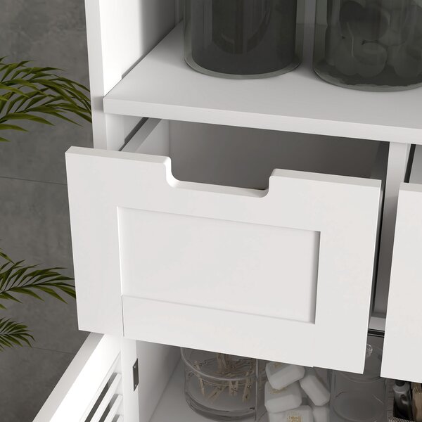 Kleankin Louvred Door Bathroom Storage Unit, Floor Cabinet with Drawers, Open Shelf, Adjustable Shelf, White Aosom UK