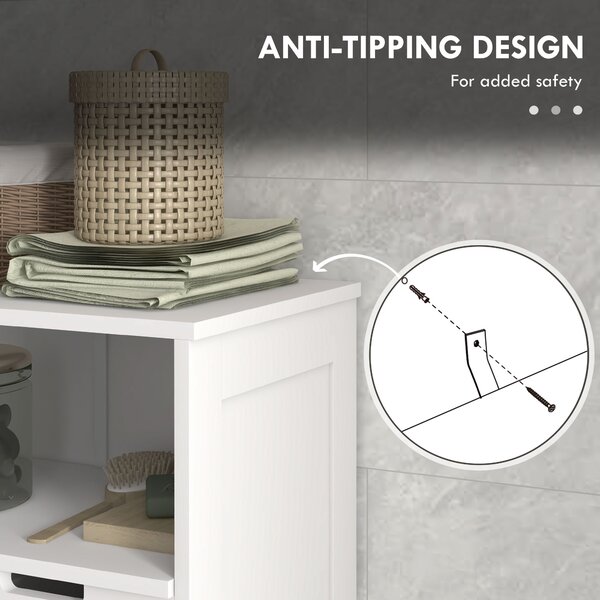Kleankin Louvred Door Bathroom Storage Unit, Floor Cabinet with Drawers, Open Shelf, Adjustable Shelf, White Aosom UK