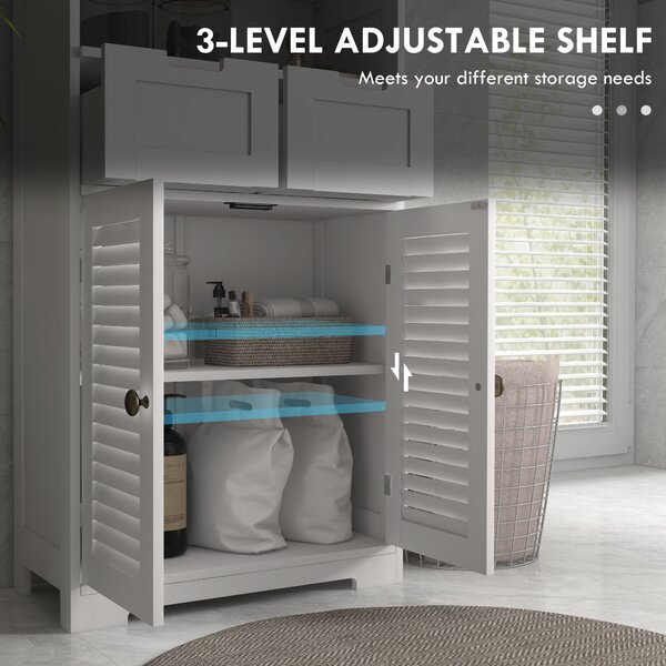 Kleankin Louvred Door Bathroom Storage Unit, Floor Cabinet with Drawers, Open Shelf, Adjustable Shelf, White Aosom UK