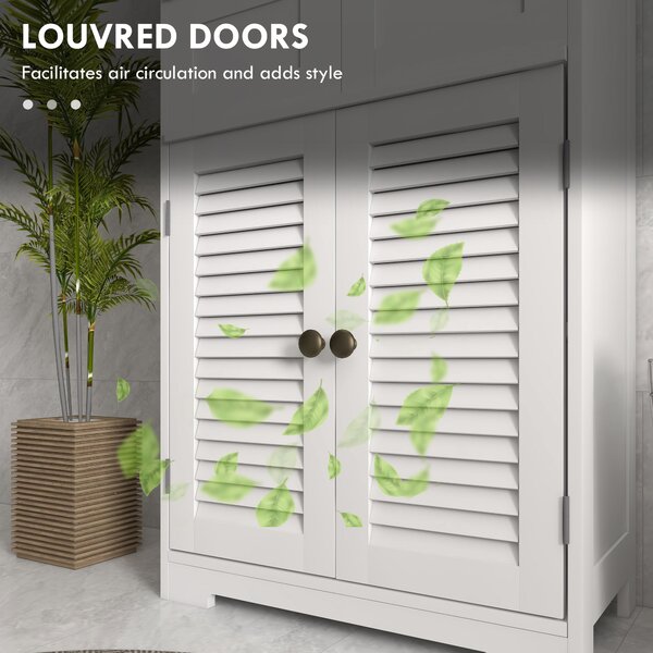 Kleankin Louvred Door Bathroom Storage Unit, Floor Cabinet with Drawers, Open Shelf, Adjustable Shelf, White Aosom UK