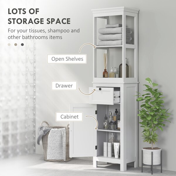 HOMCOM Tall Bathroom Cabinet, Slim Bathroom Storage Cabinet with Shelves, Soft Close Door and Drawer, Adjustable Shelf, White Aosom UK