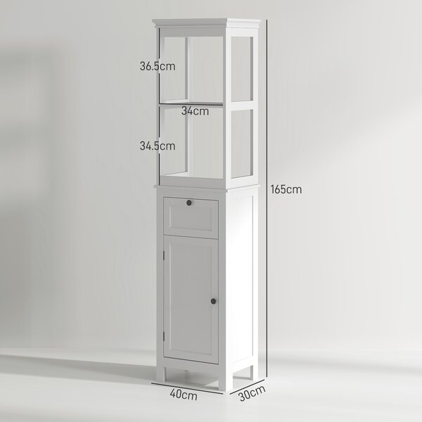 HOMCOM Tall Bathroom Cabinet, Slim Bathroom Storage Cabinet with Shelves, Soft Close Door and Drawer, Adjustable Shelf, White Aosom UK