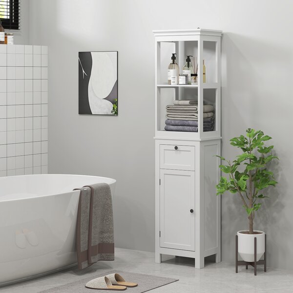 HOMCOM Tall Bathroom Cabinet, Slim Bathroom Storage Cabinet with Shelves, Soft Close Door and Drawer, Adjustable Shelf, White Aosom UK
