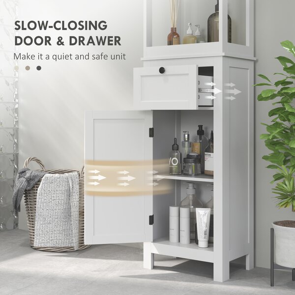 HOMCOM Tall Bathroom Cabinet, Slim Bathroom Storage Cabinet with Shelves, Soft Close Door and Drawer, Adjustable Shelf, White Aosom UK