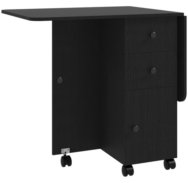 HOMCOM Multi-Storage Six-Person Drop Leaf Dining Table - Distressed Black Aosom UK