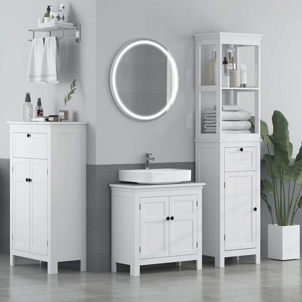 HOMCOM Tall Bathroom Cabinet, Slim Bathroom Storage Cabinet with Shelves, Soft Close Door and Drawer, Adjustable Shelf, White Aosom UK