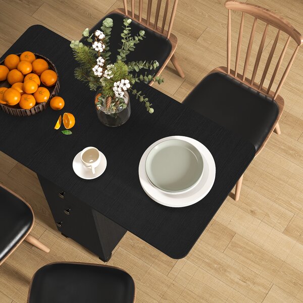 HOMCOM Multi-Storage Six-Person Drop Leaf Dining Table - Distressed Black Aosom UK