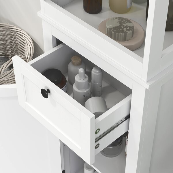 HOMCOM Tall Bathroom Cabinet, Slim Bathroom Storage Cabinet with Shelves, Soft Close Door and Drawer, Adjustable Shelf, White Aosom UK