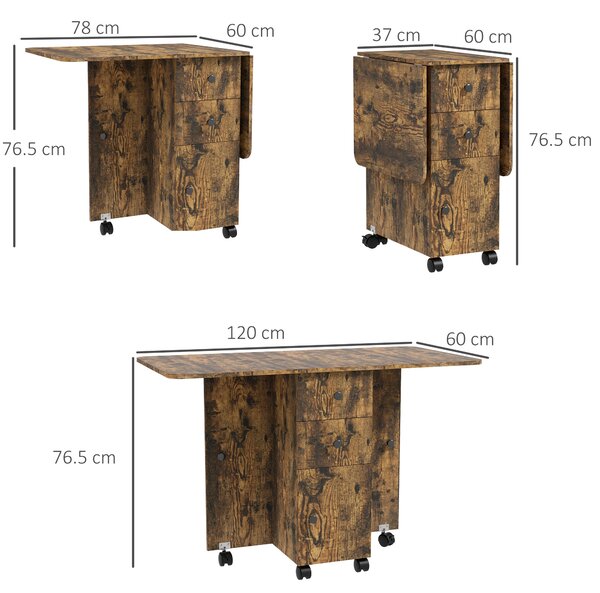 HOMCOM Multi-Storage Six-Person Drop Leaf Dining Table - Rustic Brown Aosom UK