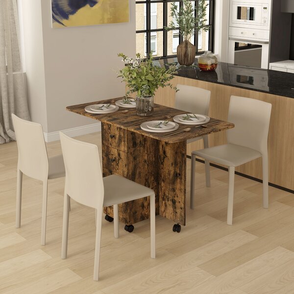 HOMCOM Multi-Storage Six-Person Drop Leaf Dining Table - Rustic Brown Aosom UK