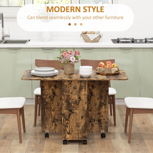 HOMCOM Multi-Storage Six-Person Drop Leaf Dining Table - Rustic Brown Aosom UK