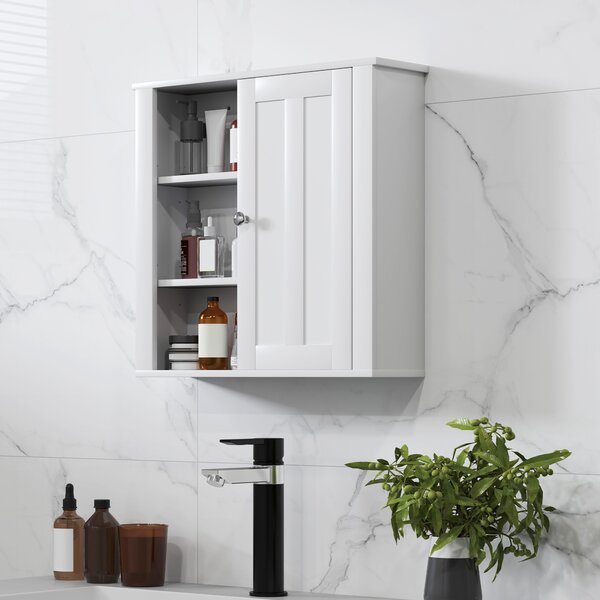 HOMCOM Bathroom Cabinet, Modern Bathroom Wall Cabinet with Adjustable Shelves and Cupboard, 53W x 15D x 51H cm, White Aosom UK