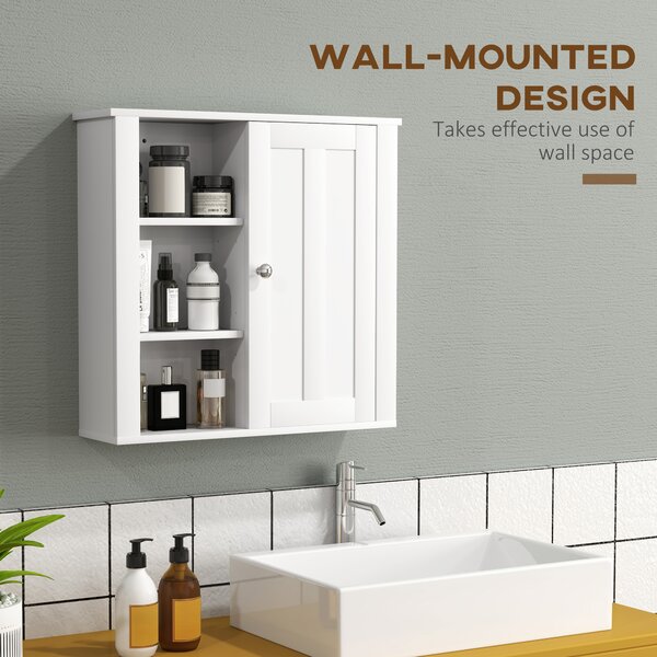 HOMCOM Bathroom Cabinet, Modern Bathroom Wall Cabinet with Adjustable Shelves and Cupboard, 53W x 15D x 51H cm, White Aosom UK