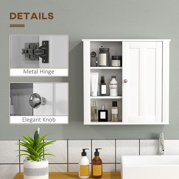 HOMCOM Bathroom Cabinet, Modern Bathroom Wall Cabinet with Adjustable Shelves and Cupboard, 53W x 15D x 51H cm, White Aosom UK