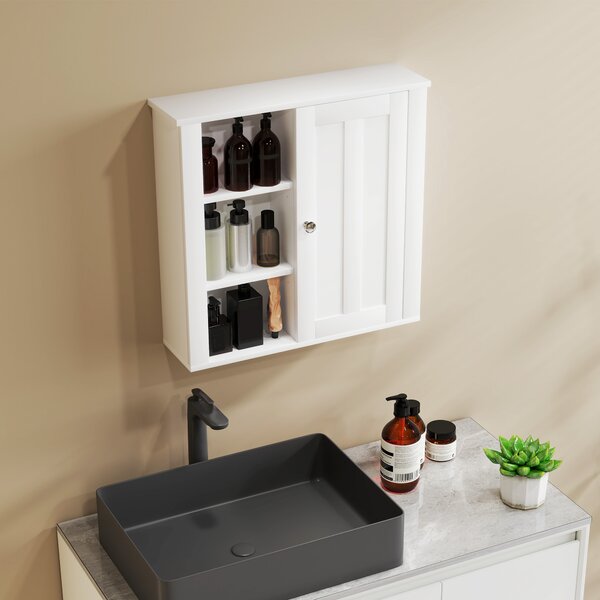 HOMCOM Bathroom Cabinet, Modern Bathroom Wall Cabinet with Adjustable Shelves and Cupboard, 53W x 15D x 51H cm, White Aosom UK
