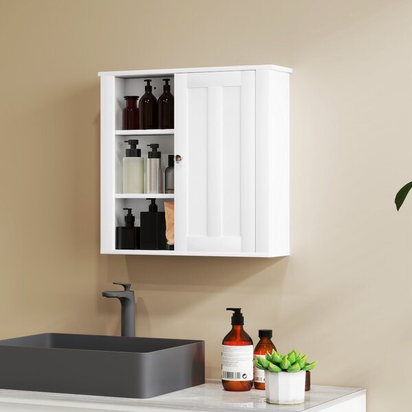 HOMCOM Bathroom Cabinet, Modern Bathroom Wall Cabinet with Adjustable Shelves and Cupboard, 53W x 15D x 51H cm, White Aosom UK