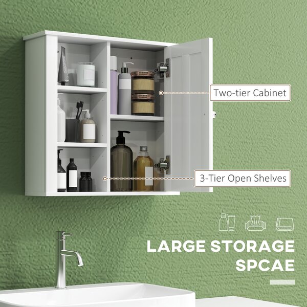 HOMCOM Bathroom Cabinet, Modern Bathroom Wall Cabinet with Adjustable Shelves and Cupboard, 53W x 15D x 51H cm, White Aosom UK