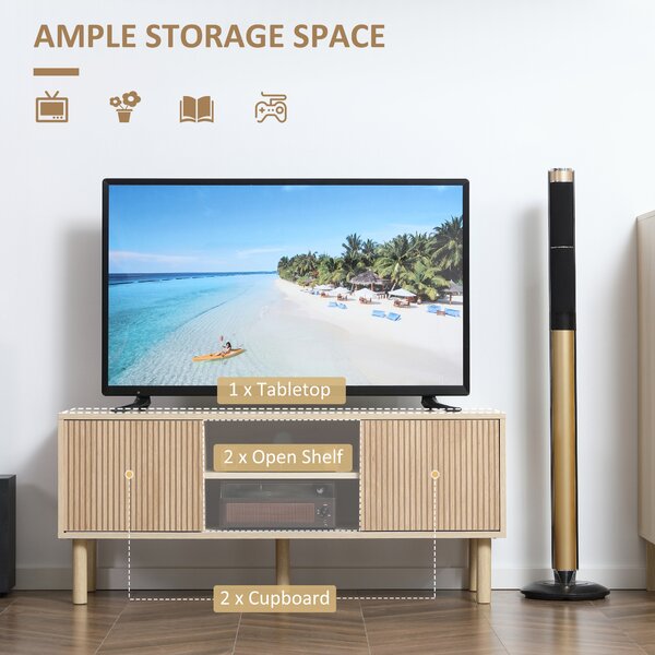 HOMCOM TV Stand Cabinet, TV Unit for TVs up to 50", TV Cabinet with Storage Shelves, Sliding Doors and Cable Holes for Living Room, Bedroom, Natural Wood Finish Aosom UK
