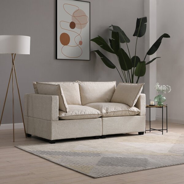 Moda 2 Seater Modular Sofa, Natural Boucle