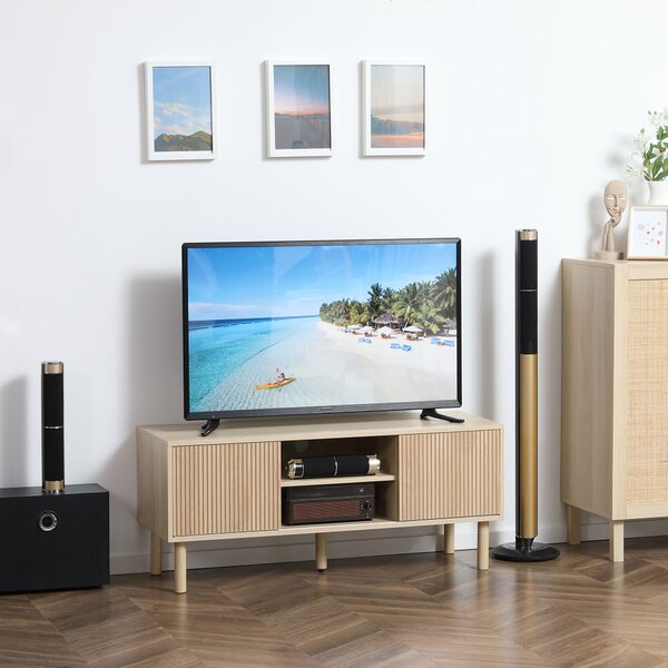 HOMCOM TV Stand Cabinet, TV Unit for TVs up to 50", TV Cabinet with Storage Shelves, Sliding Doors and Cable Holes for Living Room, Bedroom, Natural Wood Finish Aosom UK