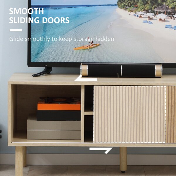 HOMCOM TV Stand Cabinet, TV Unit for TVs up to 50", TV Cabinet with Storage Shelves, Sliding Doors and Cable Holes for Living Room, Bedroom, Natural Wood Finish Aosom UK