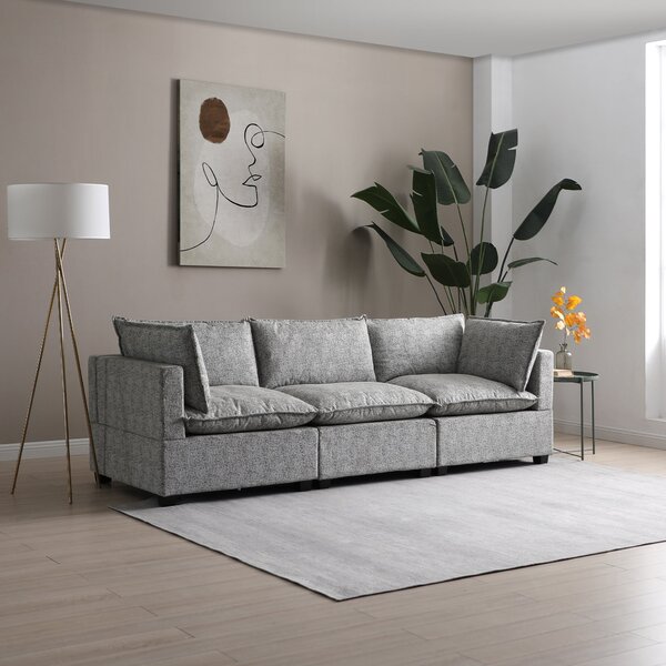 Moda 3 Seater Modular Sofa, Light Grey Boucle