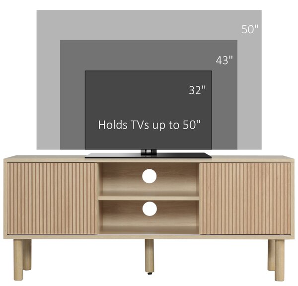 HOMCOM TV Stand Cabinet, TV Unit for TVs up to 50", TV Cabinet with Storage Shelves, Sliding Doors and Cable Holes for Living Room, Bedroom, Natural Wood Finish Aosom UK