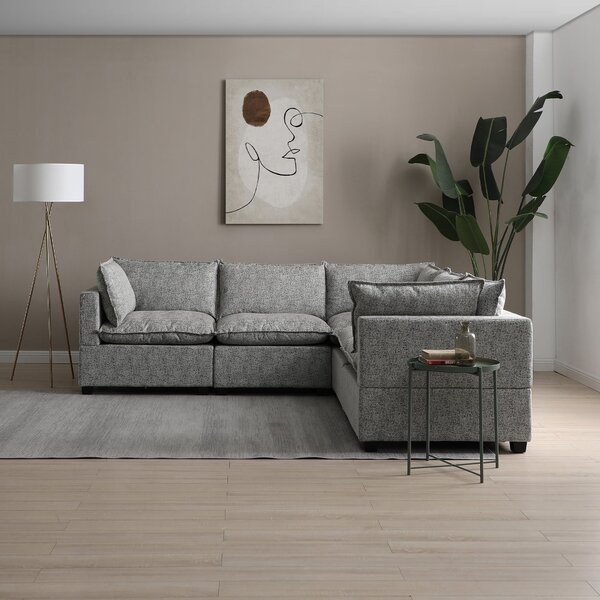 Moda Corner Modular Sofa, Light Grey Boucle