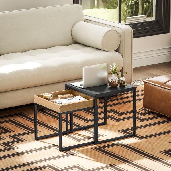 HOMCOM Set of Two Boxy Nesting Tables - Black/Wood-Effect Aosom UK