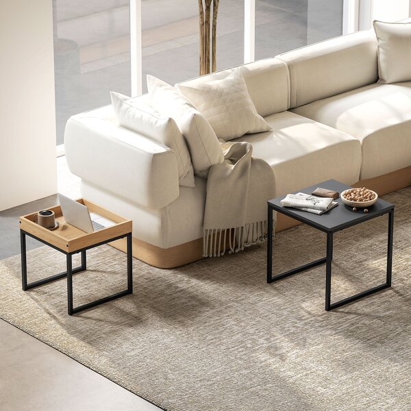 HOMCOM Set of Two Boxy Nesting Tables - Black/Wood-Effect Aosom UK