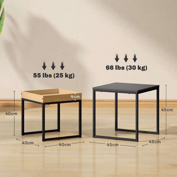 HOMCOM Set of Two Boxy Nesting Tables - Black/Wood-Effect Aosom UK