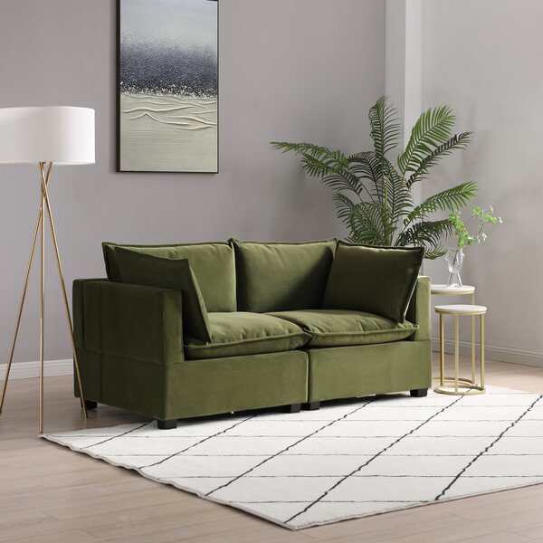 Moda 2 Seater Modular Sofa, Olive Velvet