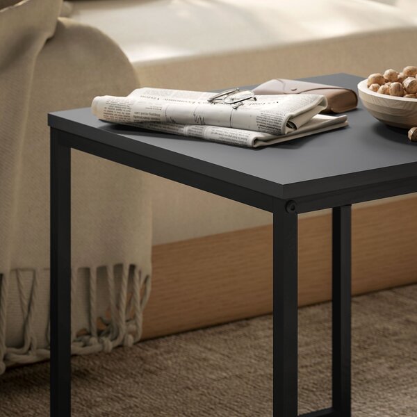 HOMCOM Set of Two Boxy Nesting Tables - Black/Wood-Effect Aosom UK