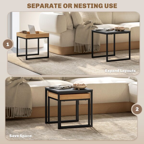 HOMCOM Set of Two Boxy Nesting Tables - Black/Wood-Effect Aosom UK