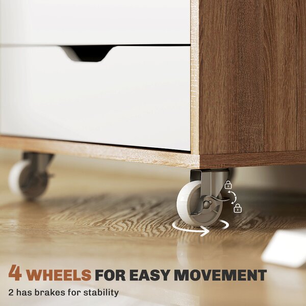 Vinsetto Five-Drawer Filing Cabinet, with Wheels - Oak Brown Aosom UK