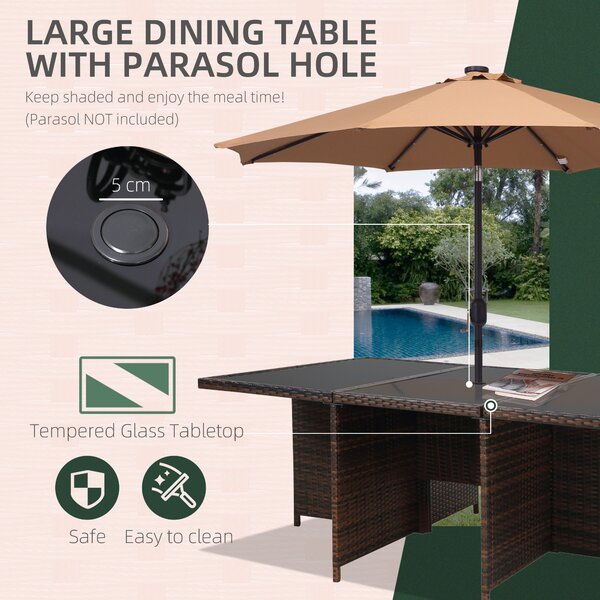 Outsunny Outdoor 11pc Rattan Garden Furniture Patio Dining Set 10-seater Cube Sofa Weave Wicker 6 Chairs 4 Footrests & 1 Table Mixed Brown Aosom UK