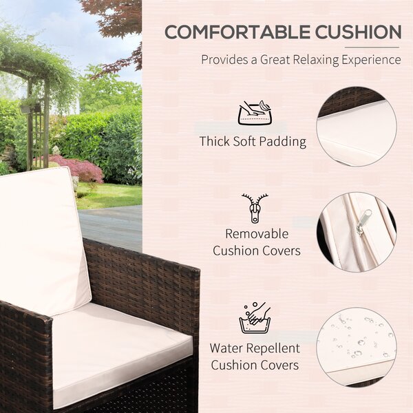 Outsunny Outdoor 11pc Rattan Garden Furniture Patio Dining Set 10-seater Cube Sofa Weave Wicker 6 Chairs 4 Footrests & 1 Table Mixed Brown Aosom UK