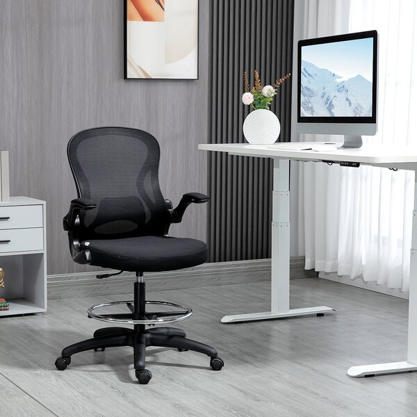 Vinsetto Adjustable Standing Desk Chair with Flip-up Armrests Lumbar Support Armrests Adjustable Footrest Ring Black
