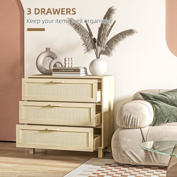 HOMCOM Wooden Storage Unit: 3-Drawer Cupboard for Versatile Home Organisation Aosom UK
