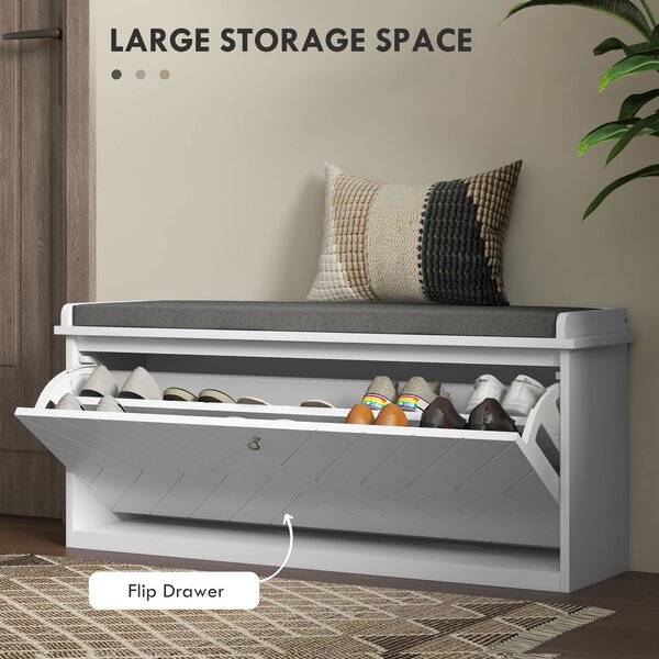 HOMCOM Shoe Storage with Seat, Upholstered Hallway Bench, Shoe Bench with Flip Drawer, Adjustable Shelf for 10 Pairs of Shoes Aosom UK